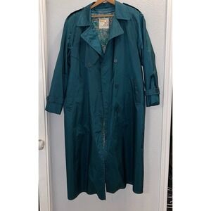 Vintage London Fog Emerald Green Trench Coat Double Breasted w/ Removable Liner